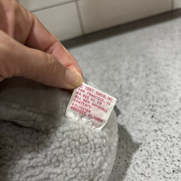 Dakin French Poodle Dog Grey Plush 8in Red Wool Beret Lying 1987 Tush Tag Korea - Picture 7 of 9